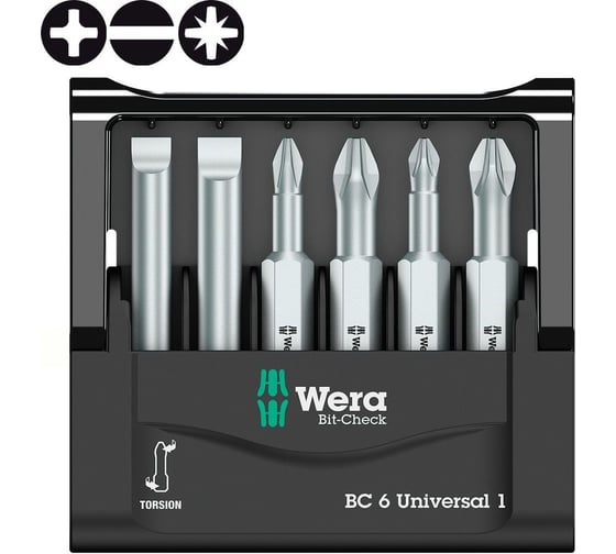 Набор бит торсионных, 6 пр., 1/4" E6.3 WERA WE-056474