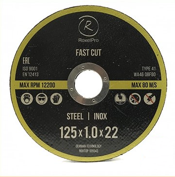 Диск отрезной 125х1,0х22мм Т41 RoxelPro ROXTOP FAST CUT мет. и нерж. 105543