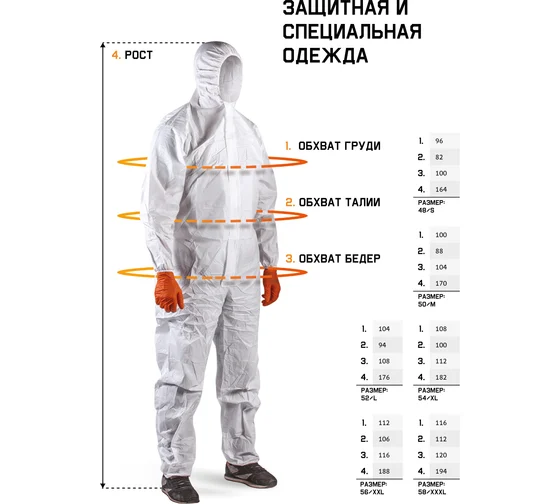 Комбинезон одноразовый с капюшоном белый XXL Jeta Safety Element JPC-60-XXL