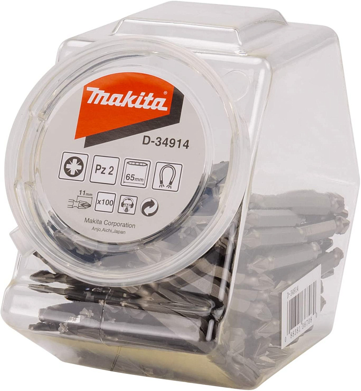 Насадка двусторонняя PZ2, 65 мм, E-form (MZ), 100 шт., банка Makita D-34914 D-34914