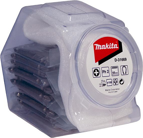 Набор двухсторонних бит 65 мм 100 шт в банке Makita D-31669