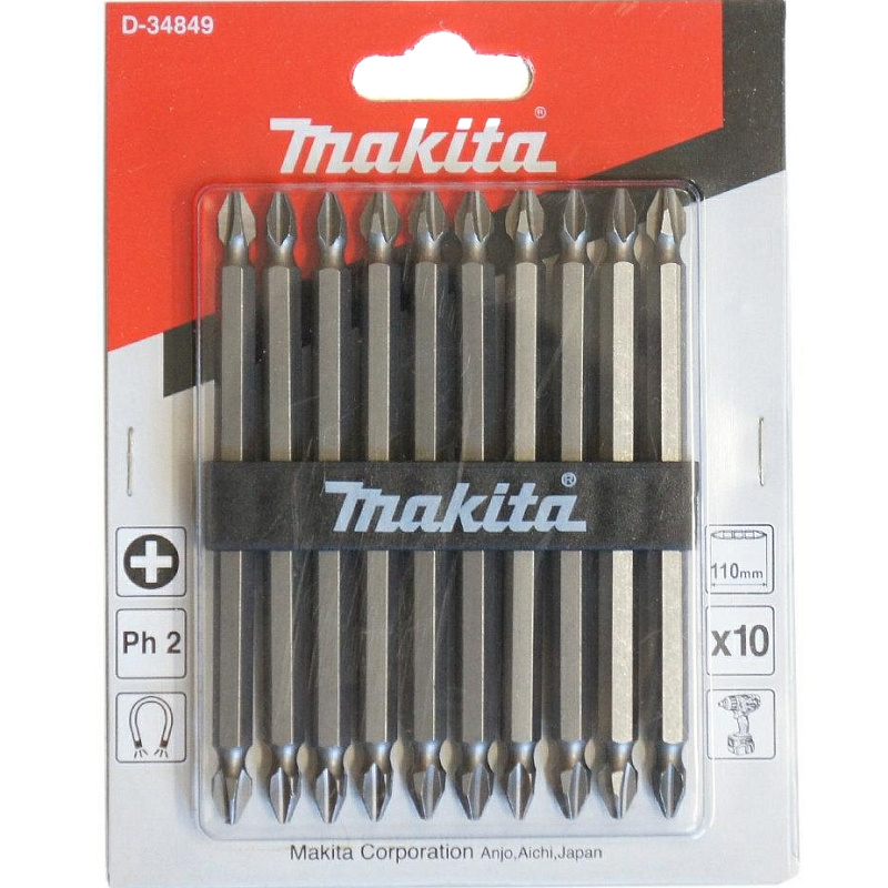 Бита двусторонняя PH2, 110 мм, E-form (MZ), 10 шт Makita D-34849 D-34849