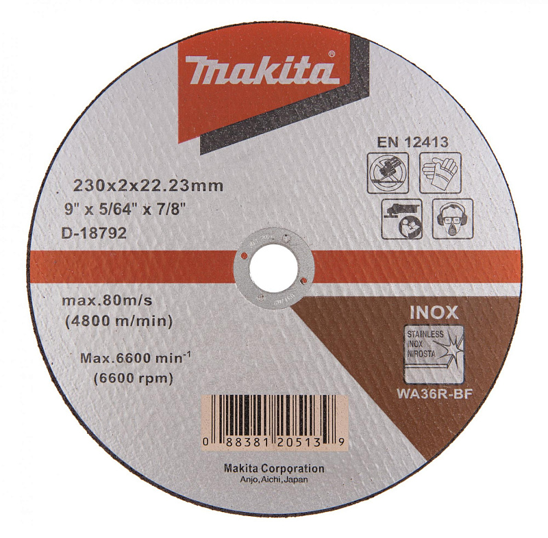 Диск отрезной 230х2,0х22,2мм Т41 Makita WA36R мет. и нерж. D-18792