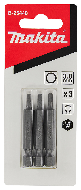 Бита HEX3.0, 50 мм, E-form (MZ), 3 шт Makita B-25448 B-25448