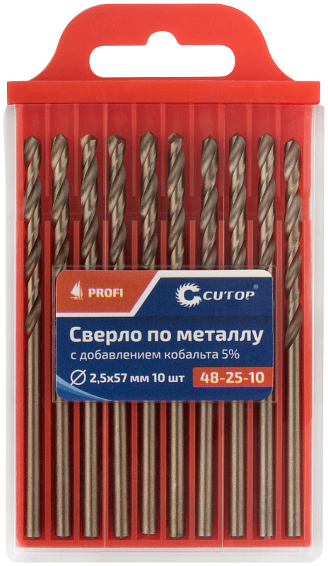Сверло по металлу Cutop Profi с кобальтом 5%, 2,5x57мм (10 шт) 48-25-10