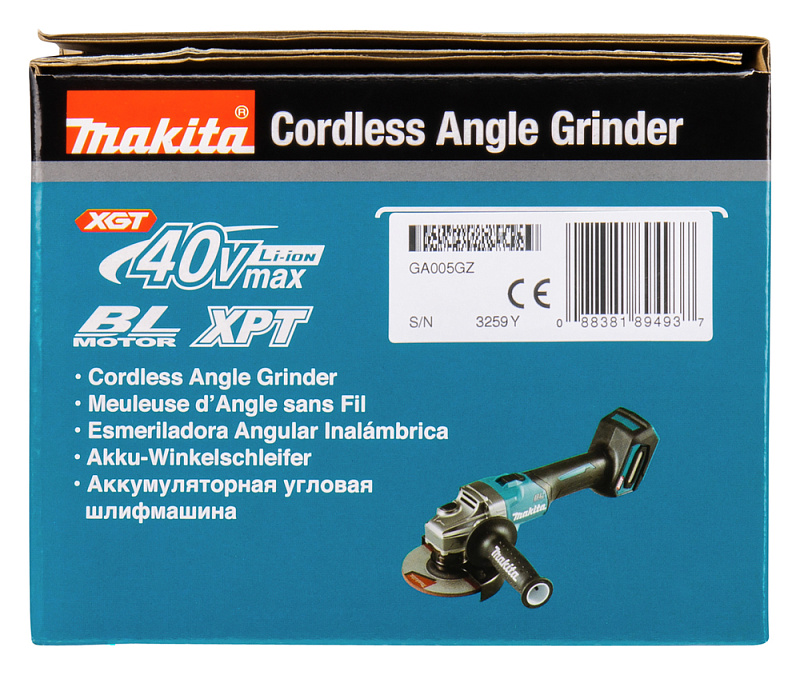 Угловая шлифовальная машина 125 мм, 40В XGT Makita GA005GZ