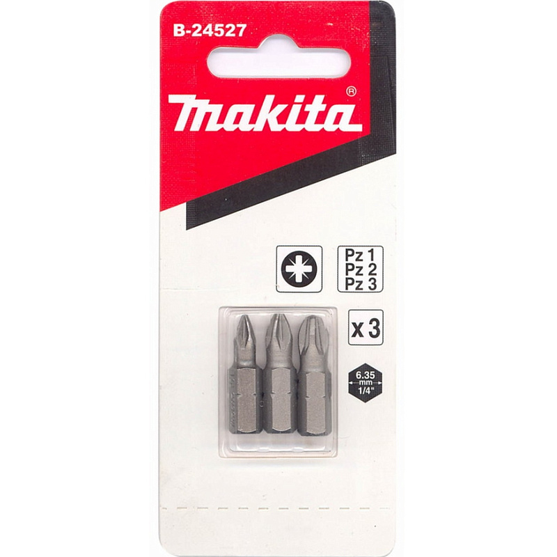Бита Pozidriv PZ1/PZ2/PZ3, 25 мм, C-form 3 шт Makita B-24527 B-24527